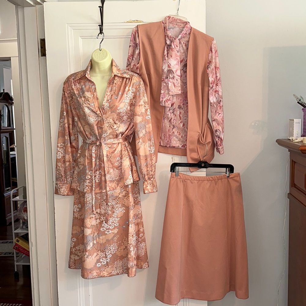 Vintage 70s‎ homemade/handmade mix and match 5 piece knit polyester outfit